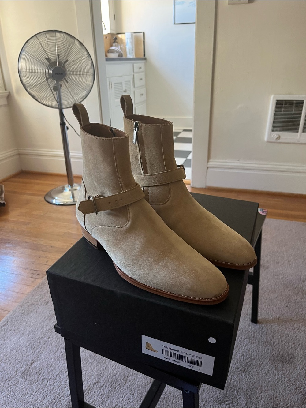 Men's Beige Suede Harness Zip Boots